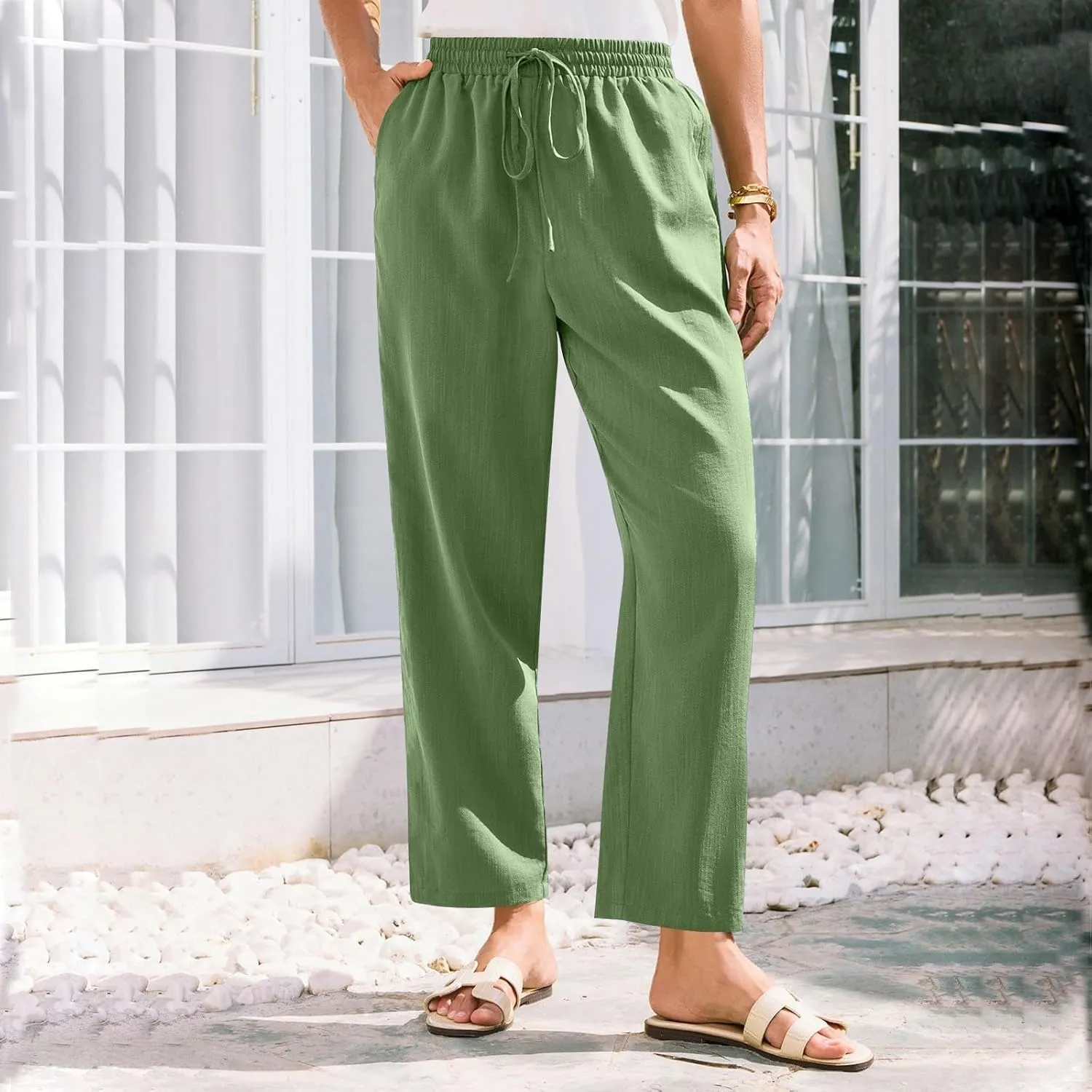 Womens Pants, Straight Leg Casual Pants Linen Everyday Peasant Solid Color Wide