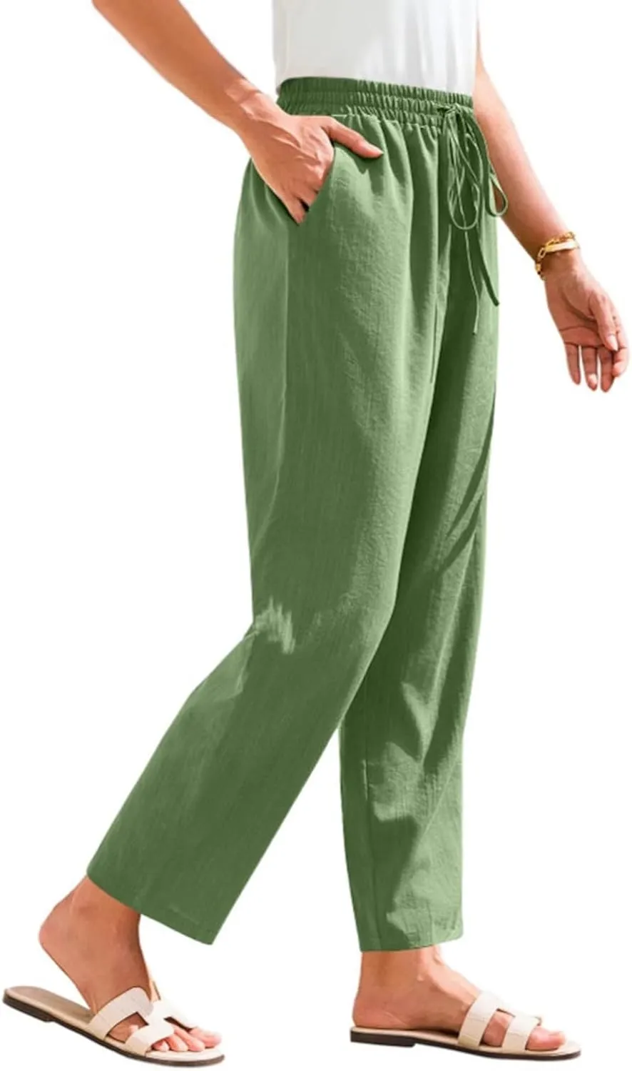 Womens Pants, Straight Leg Casual Pants Linen Everyday Peasant Solid Color Wide