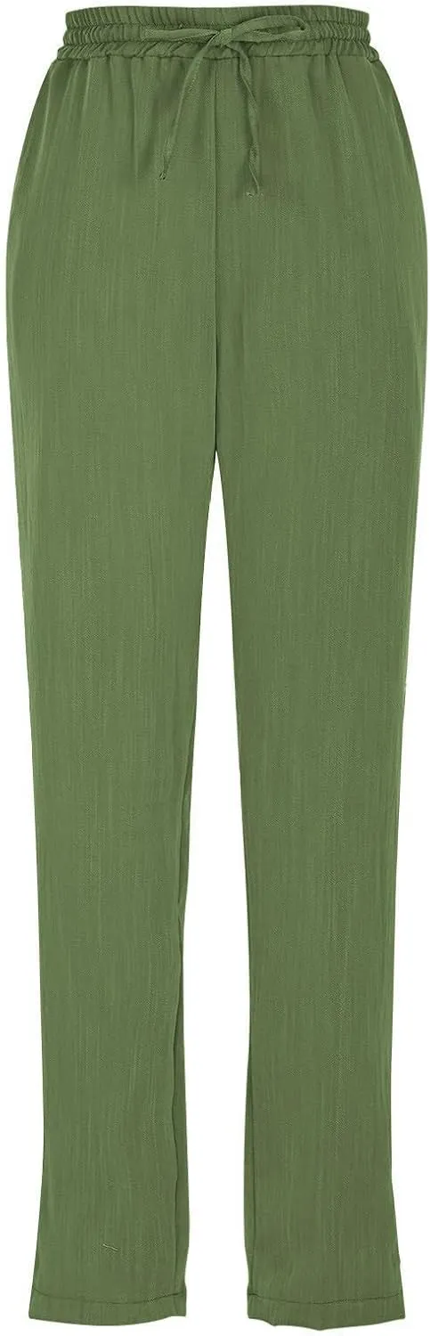 Womens Pants, Straight Leg Casual Pants Linen Everyday Peasant Solid Color Wide