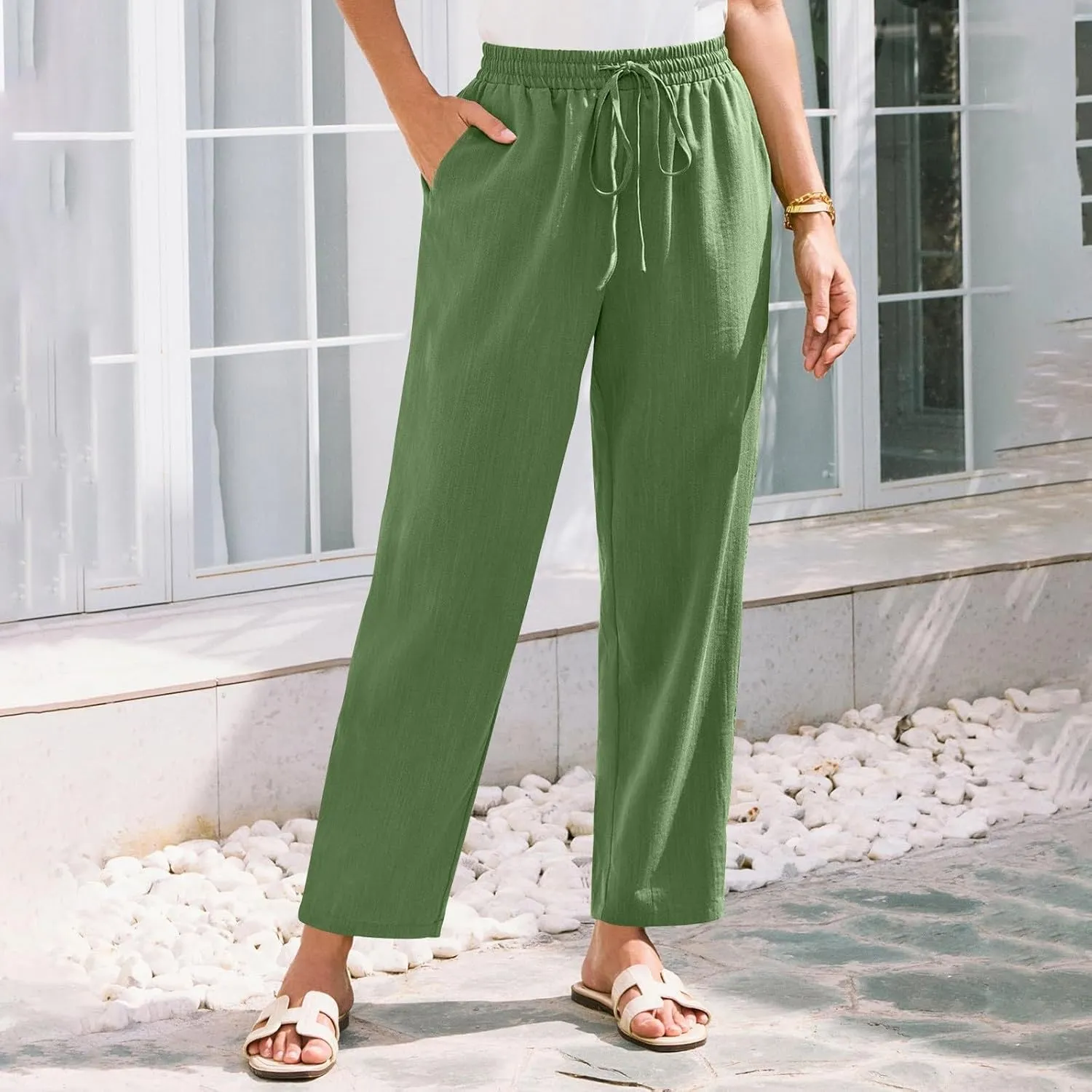 Womens Pants, Straight Leg Casual Pants Linen Everyday Peasant Solid Color Wide