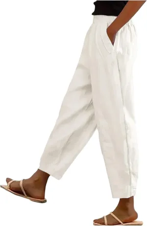 Womens Pants, Straight Leg Peasant Pants Casual Linen Striped Side Capri 2025