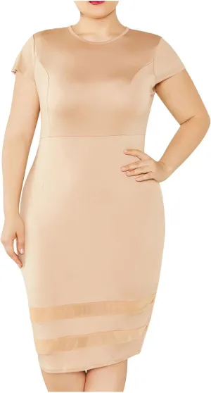 Women's Plus Size Summer T-Shirt Dresses Casual Crewneck Short Sleeve Lace Patchwork Bodycon Party Midi Formal Dress