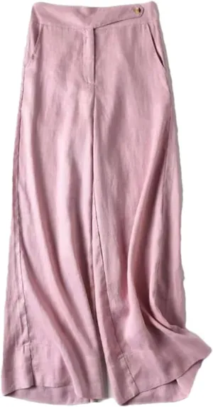 Women's Spring Summer Cotton Linen Wide Leg Pants  Solid Color Loose Fit Casual Straight Leg Trousers