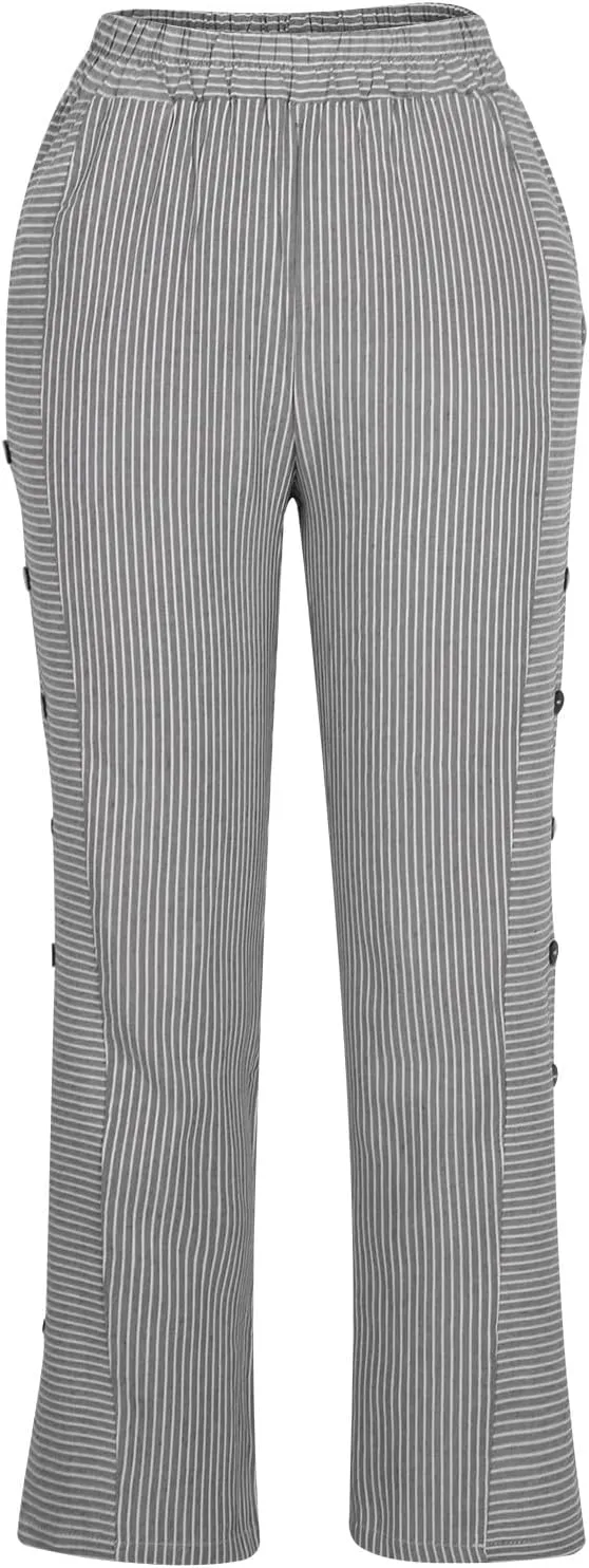 Womens Striped Side Button Pant Stretch High Waist Straight Leg Pant Loose Casual Aesthetic Retro Trouser with Pocket