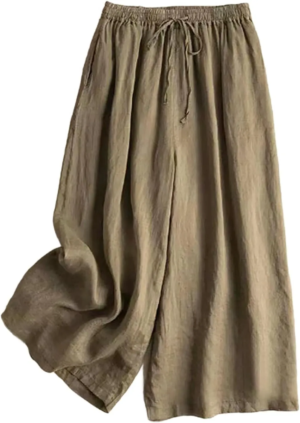Womens Summer Cotton Linen Dress Pants Wide Legs Pure Color Pant High Waisted Drawstring Loose Trousers