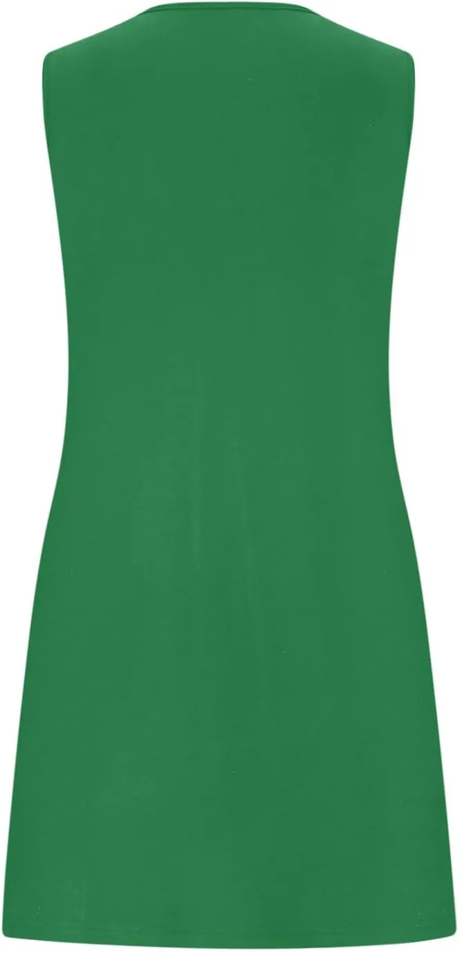 Women's Summer Sleeveless Mini Dress Casual Bow Crewneck Loose Fit A Line Tank Dresses Beach Sundress with Pockets