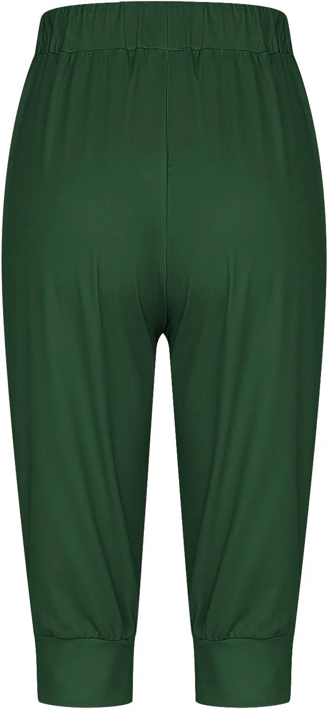 Women's Sweatpants Capris Elastic Drawstring Waist Cropped Jogger Pants Summer Solid Running Lounge Capri with Pocket