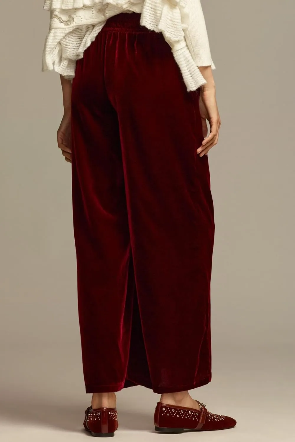 Women's Velvet Pants High Elastic Waist Wide Leg Long Pants Casual Lounge Palazzo Pants Vintage Loose Fit Trouser