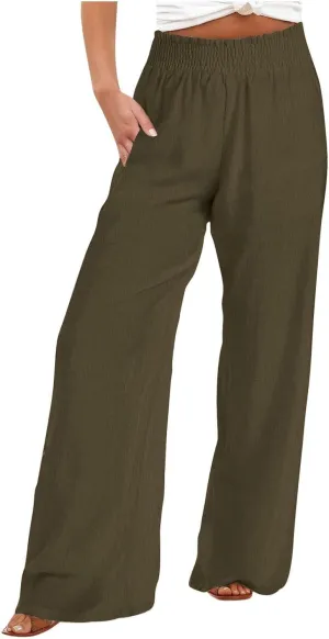 Womens Wide Leg Pants Elastic High Waist Sweatpants Casual Solid Trousers Summer Lounge Straight Pants with Pockets