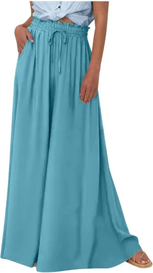 Womens Wide Leg Work Pants Business Casual Elastic High Waisted Loose Palazzo Trouser Pleated Solid 2024 Summer Clothes