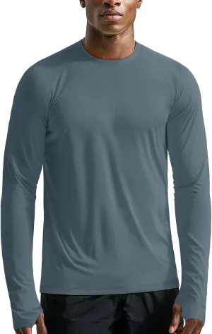 Zengjo Mens Long Sleeve Workout Shirts Light Weight Quick Dry UV/SPF Athletic T-Shirt Running Hiking with Thumb Holes
