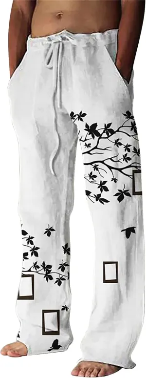 ZYXTIM Chinese Art Print Casual Pants for Men Plus Size Vintage Graphic Spring Summer Trousers Casual Lounge Bttoms Big&Tall